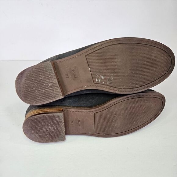 Toms Ella Grey Suede Leather Comfort Moto Ankle Booties Chelsea Boot Shoes 7 - Picture 8 of 12
